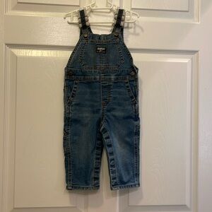 Infant Boys Osh Kosh VestBak Blue Overall pants Striped Straps 12 mts euc